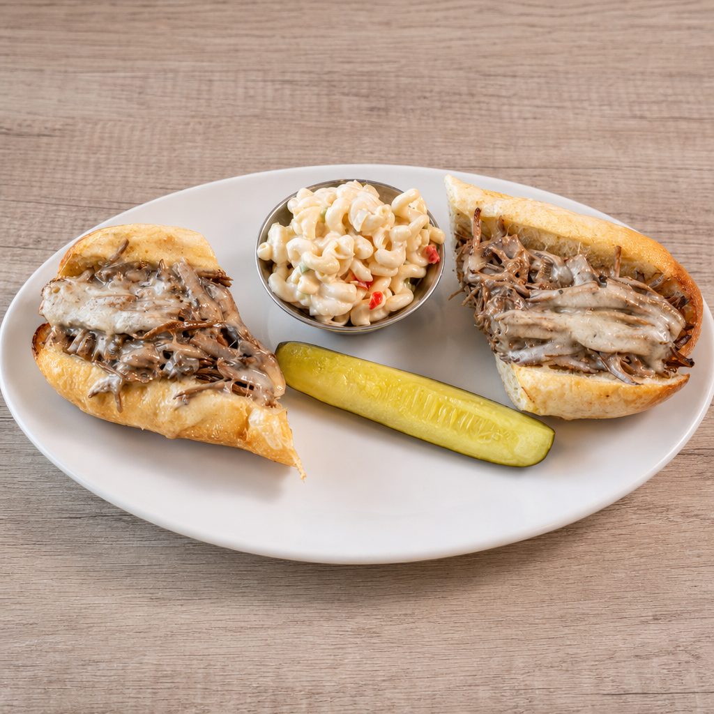Slow Smoked Brisket Cheesesteak.