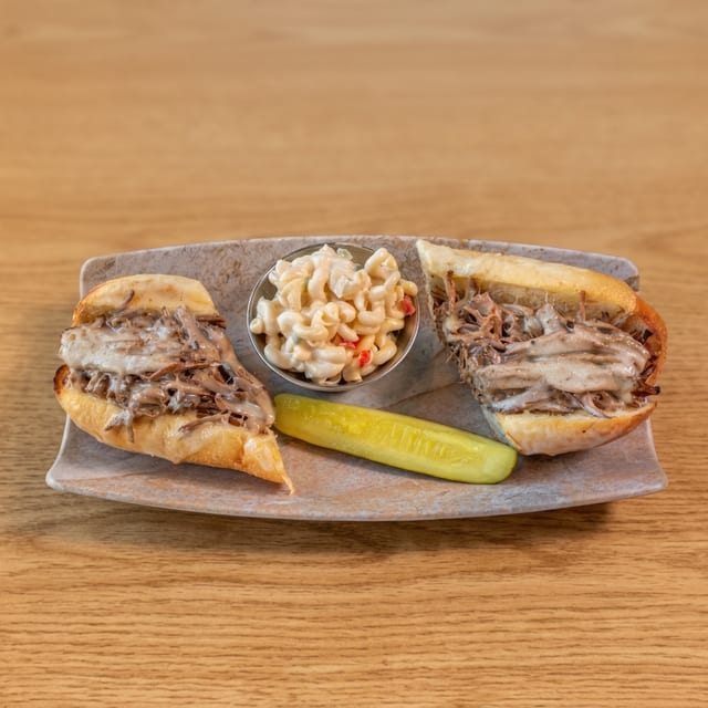 Slow Smoked Brisket Cheesesteak.